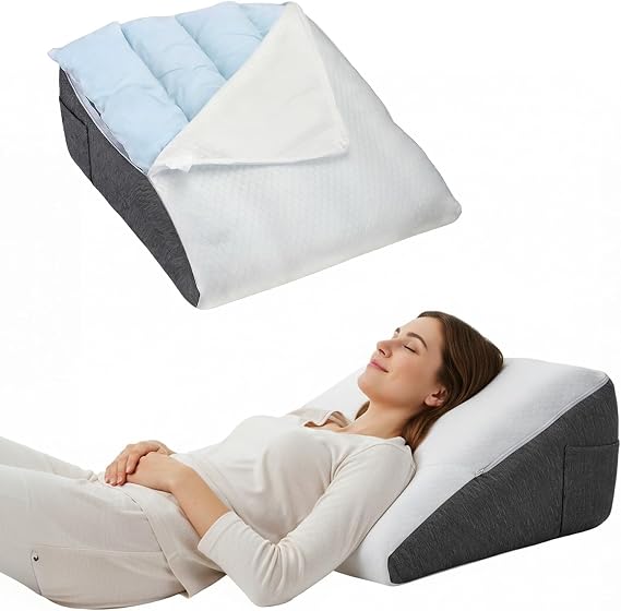 Bed Wedge Pillow, Memory Foam Triangle Pillows, Dual Layer Wedge Pillow Support Cushion for Sleeping Upright, Incline Cushion for Sitting Up in Bed, Back Support Pillows for Snoring, Reading