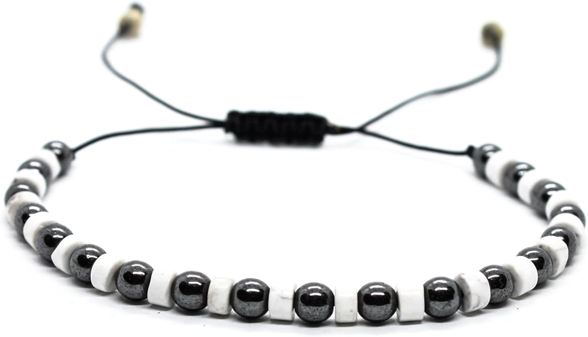 Beyaz Hematit Taşlı İpli Bileklik Ayarlanabilir Unisex Doğal Taş Minimal Erkek Kadın Bileklik
