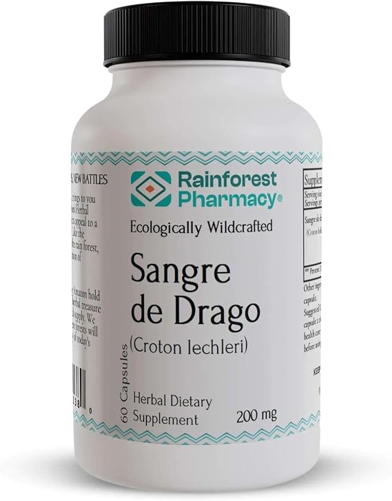 Sangre de Drago 60 Vegetarian Capsules 200 mg - 100% Pure Peruvian Ecologically Wildcrafted Croton Lechleri Dragons Blood for Digestive and Skin Health