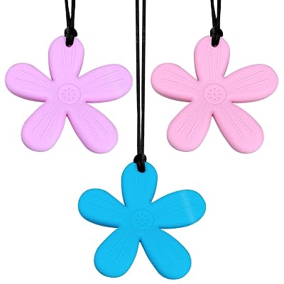 3 Pcs Flower Silicone Chewing Necklace Suitable for Sensory Children, for Boys and Girls with Autism, ADHD, Anxiety or SPD Chewing Fidgeting for Boys Girls Adults Chewer