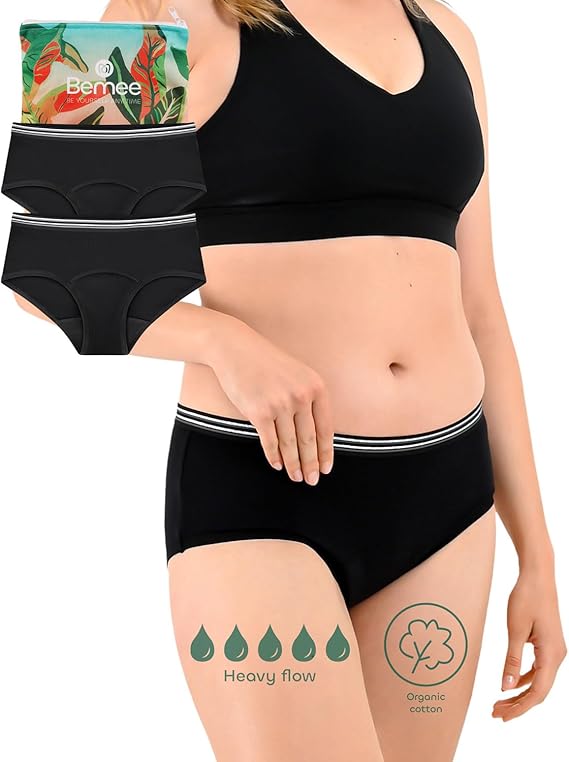 BeMee Perioden-Unterwäsche I Daytime Hipster aus zertifizierter Bio-Baumwolle I waschbare Perioden-Unterwäsche auslaufsicher (schwarz Größe XS bis XXL)