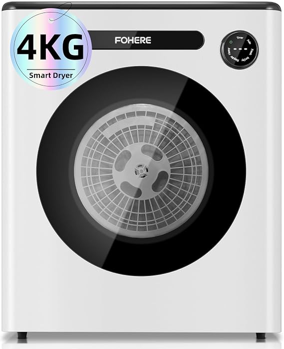 4KG Vented Tumble Dryer, 1200W Compact Freestanding Front Tumble Dryer, 6 Drying Modes, Smart Drying, Digital Control with Hygrometer Sensor, Customisable Timer, for Apartment, Home, Dorm, RVs, White [Energy Class E]