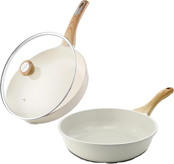 SENSARTE Nonstick Ceramic Frying Pan Skillet, 8-Inch Omelet Pan, Healthy Non Toxic Chef Pan with Lid, Induction Compatible Egg Pan with Heat Resistant Handle, PFAS-Free, White
