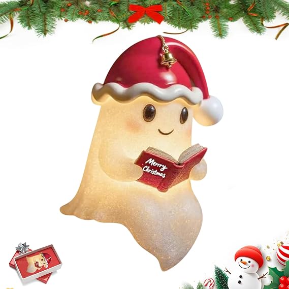 Cute Christmas Ghost Reading Book Lamp,Christmas Reading Book Night Light,2025 New Cute Halloween Ghost Night Light, for Indoor Home Table Centerpiece Bedroom-M [Energy Class A]