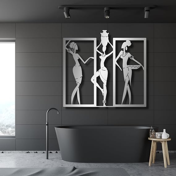 African Women Metal Wall Decor, African American Bedroom Art, Woman Figure Art Livingroom Home Decoration, Metal Wall Art, Housewarming Gift, Metal Art Wall Decor (32" x 30" / 81 x 75 cm, silver)