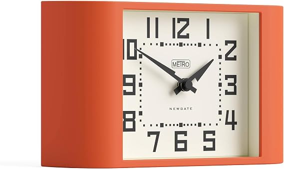 NEWGATE Mini Metro Desk Clock | Retro Mantel Clock | Orange | Mid-Century Style for Desk, Table top, Shelf or Bedside
