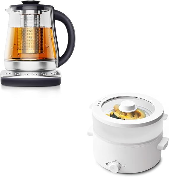 olayks. Electric Kettle With Infuser, 1.5L Hot Tea Maker With Temperature Control & Electric Steamer for Cooking, 2L Ceramic Glaze Non-stick Pot, Dual Power Multi-functional Electric Cooker