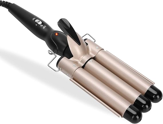 Hair Curling Tongs, 3 Hair Curler, Tourmaline Hair Curling Iron with 2 Temperature Class, Quick Heating Electric Hair Waver, Hair Styling Tool Golden Hair Crimpers(28mm)