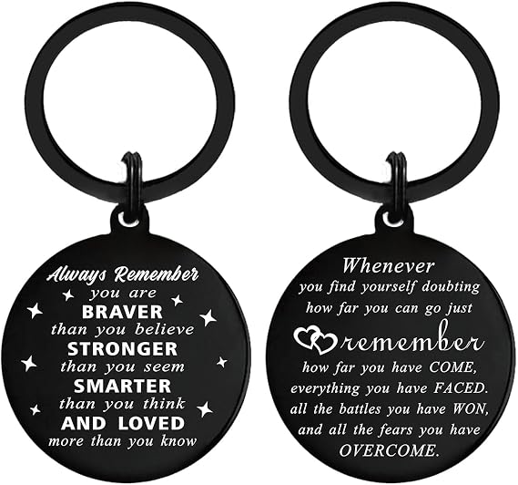 Teen Positive Quotes Keychain, Inspirational Gifts, Braver Stronger