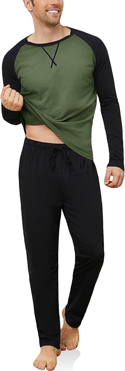Mens Pajamas Set Cotton Pjs for Men Sleepwear Long Sleeve & Pajama Pants Soft 2 Piece Sets with Pockets
