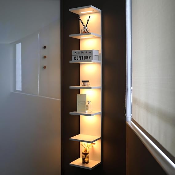 7 Tier LED Light Wall Shelves, White