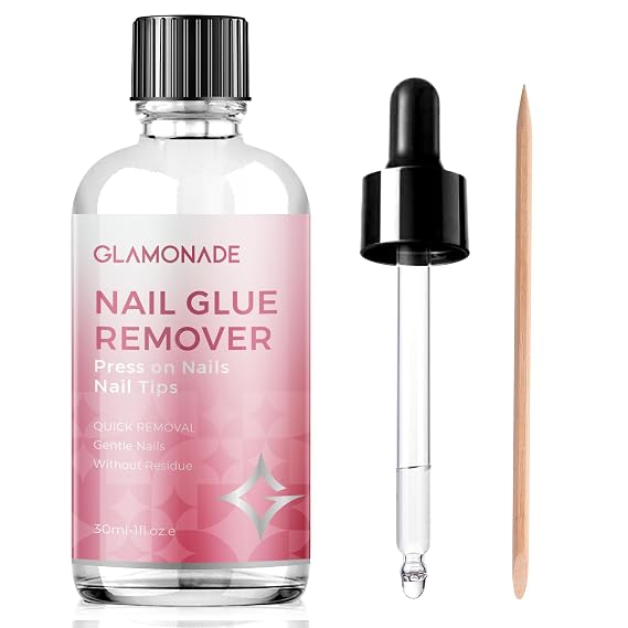 Glamonade Quick-Release Nail Dissolver: 30ml Non-Acetone Liquid for Artificial & Acrylic Nails, Water-Based Formula - Includes Protective Cuticle Oil