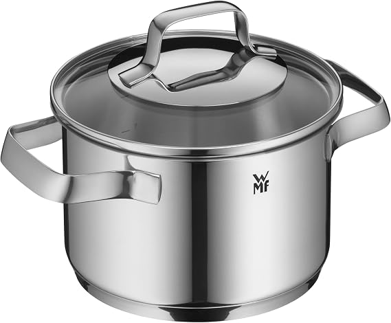 WMF Belmonte Small Cooking Pot 16 cm Small Pot with Glass Lid Pasta Pot Induction 1.9 L Polished Cromargan Stainless Steel Uncoated