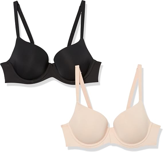 Amazon Essentials Women's Full Coverage Microfiber Underwire Bra, Lightly Padded, Supportive, Cushioned, Pack of 2