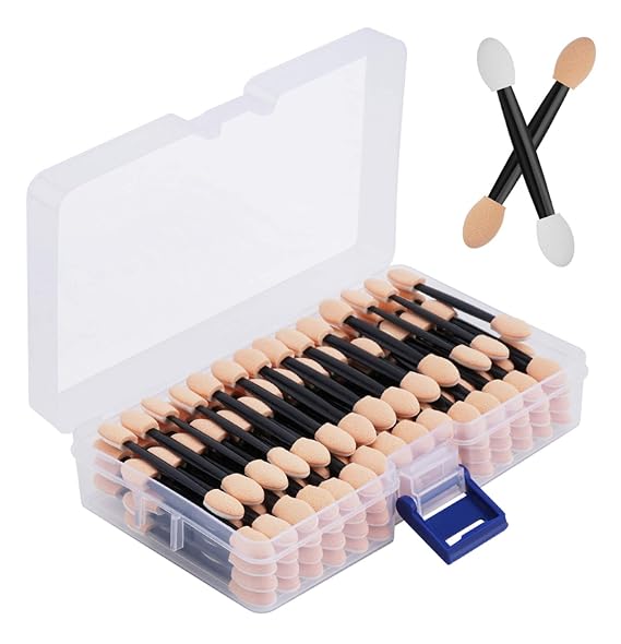 Cuttte 120PCS Disposable Eye Shadow Applicators Sponge with Container | 2.44' Length Dual Sides Eyeshadow Brushes, Eye Makeup Sponges, Chrome Nail Powder Applicators, Black