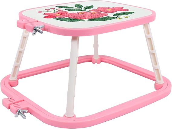 guofa Square Embroidery Hoop Stand,ABS Plastic Cross Stitch Stand, Embroidery Hoop Holder for DIY Craft, Punch Needle Hoop, Sewing Needlepoint Frame Stand (pink)