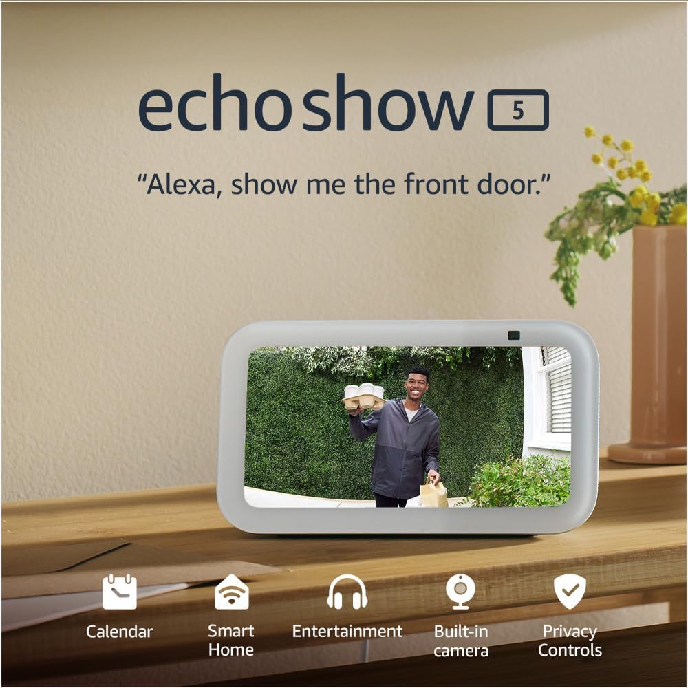 Echo Show 5 (Newest gen), Smart display and alarm clock with clearer sound, Cloud blue, with Alexa+ Early Access