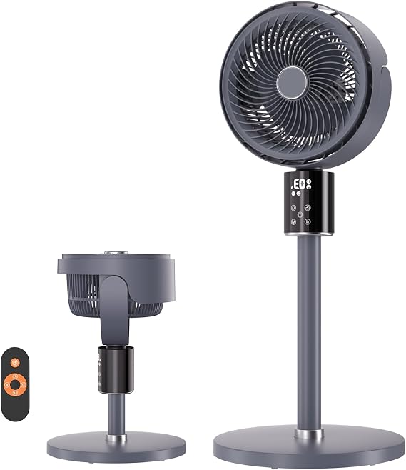 100ft CirculAir Oscillating Standing Fan for Bedroom, Quiet Pedestal Floor Fan with 17"-37.8" Adjustable Height, AC Motor, Ultra Quiet 36-50dB, Touch & Remote Control, 3 Speeds, 12H Timer