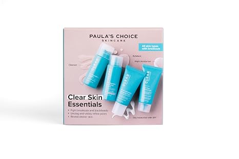 Paula's Choice CLEAR Skin Essentials Probenset - 3-Schritt Hautpflegeroutine - Reinigung Peeling &amp; Feuchtigkeitscreme - Gegen Unreine Haut Mitesser Vergößerte Poren - Alle Hauttypen - Reisegröße