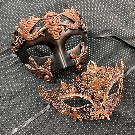 Rose Gold Bronze Roman Luxury Couple Mask - Venetian His & Her Mask Ball Masquerade Party Masks