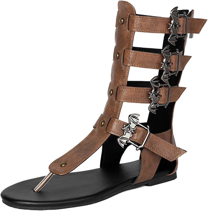 Women's Gladiator Sandals Flat Strappy Toe Ring Knee High Roman Style Sandal Boots Casual Summer Shoes for Vacation Travel & Daily Wear