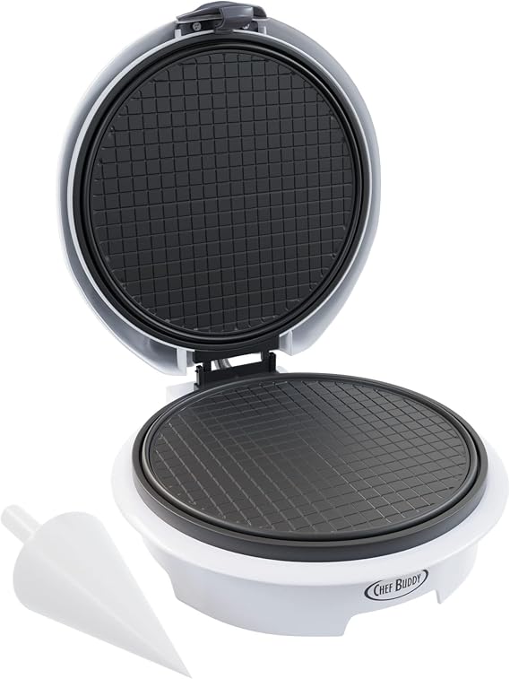 Chef Buddy Waffle Cone Maker, White, 10 x 9 x 4.25 | Electric Nonstick Waffle Iron with Shaper Cone Included, Small Kitchen Appliances