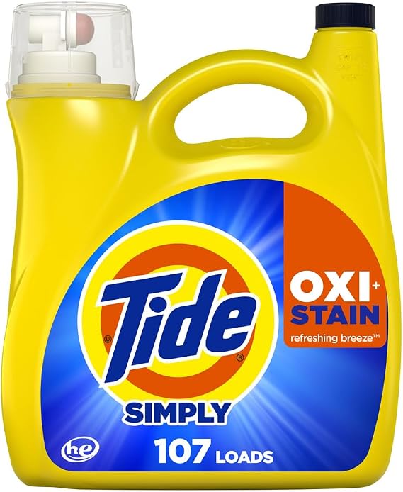 Tide Simply Oxi Boost  Ultra Stain Release, 151 fl oz, 107 Loads, Tough on Stains, Whitens, Brightens, Refreshing Breeze Scent