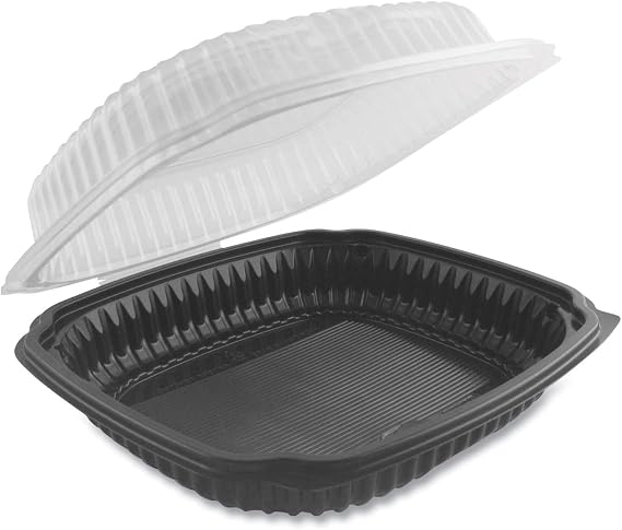 Culinary Lites Microwavable Container, 39 oz, 9 x 9 x 3.01, Clear/Black, Plastic, 100/Carton