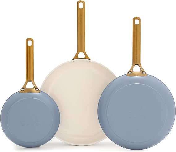 GreenPan Nonstick Reserve Pro 8", 10" & 12 Frying Pan Set, NSF Certified Ceramic, Hard Anodized PFAS-Free Skillets, Stainless Steel Handles, Oven & Dishwasher Safe, Glacier Blue