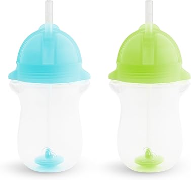 Munchkin Any Angle Weighted Toddler Straw Cups with Click Lock Lid, 10 Ounce, 2 Pack, BlueGreen