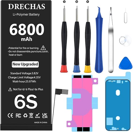 [6800mAh] Battery for iPhone 6S, 2026 New Upgraded High Capacity 0 Cycle Li-Polymer Replacement Battery for iPhone 6S Models A1633, A1688, A1700 with Complete Professional Repair Tool Kit