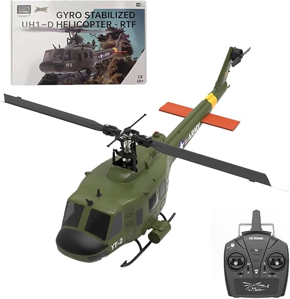 F07 UH-1 Huey RC Helicopter Model with Optical Flow Positioning, 1/34 Scale 6CH Brushless Direct-Drive Stabilized Aircraft 6G/3D Brushless Flybarless Helicopter for Adults (RTF Version)