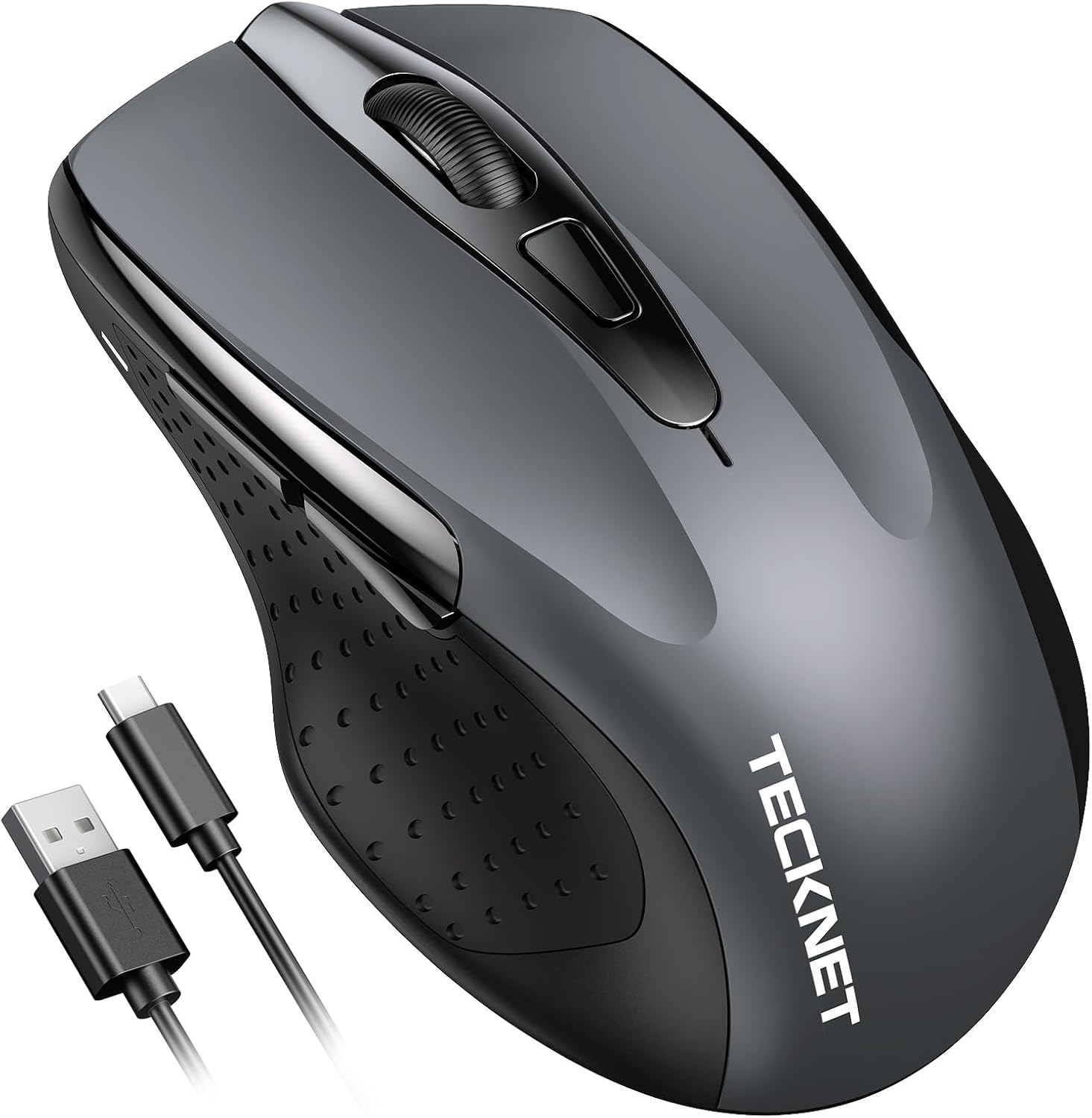 TECKNET Bluetooth Mouse, Wireless Mouse Bluetooth Rechargeable (Tri-Mode: BT 5.0/3.0+2.4G), 4800DPI Adjustable, Silent Ergonomic Wireless Mouse for Laptop PC Computer, Windows Mac OS,6 Buttons, Gray