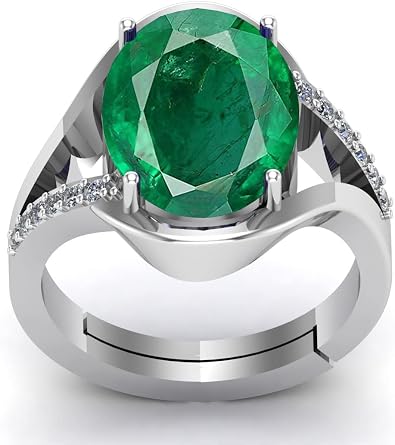 8.25 Ratti Natural Emerald Panna Panchdhatu Adjustable Ring for Men and Women, Brass, Emerald