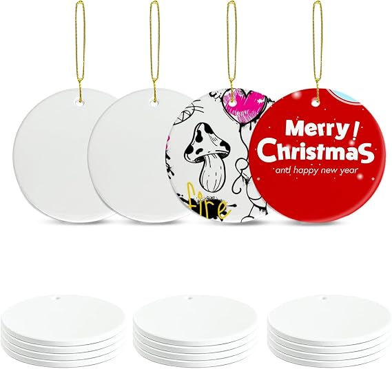 UJL Sublimation Blanks Ornament Sublimation Christmas Ornament Blanks White Ceramic Ornaments 12Pcs Christmas Tree Decorations for DIY Personalized Ornaments