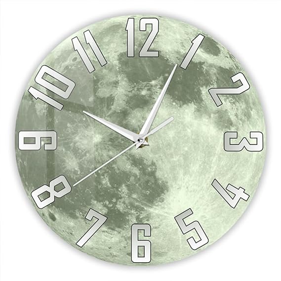 12 Inch Moon Clock,Space Wall Decor Clock with Large Numbers Easy to Read Modern Space Room Decor Wall Clock Watch Silent Movement Battery Operated for Bedroom Kids Room Kitchen Living Room