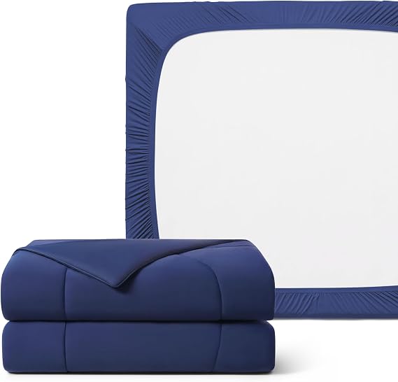 REST Buy 2 GET 30 Percent Off : Evercool Comforter Plus Fitted Sheet Bundle at 30% Discount, in Midnight Blue, King Size