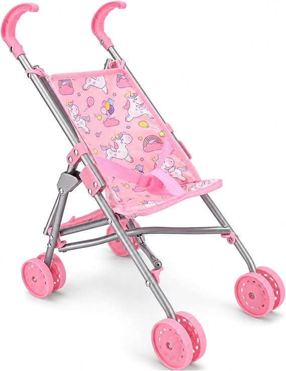 Bebamour Doll's Pram Single Pram Toy Doll Pram with Umbrella Foldable Lightweight Pram