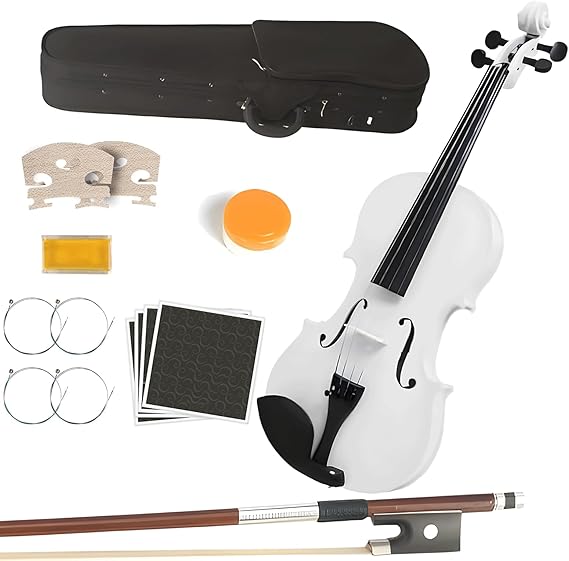 16-Inch MA-White Solid Wood Viola with Case, Bow, Rosin, Bridge and Strings (white-Viola, 16-in.)
