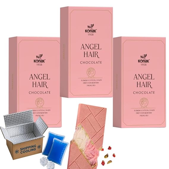 ANGEL HAIR Chocolate cotton candy bar 170 gram Strawberry and pistachio amazing pack, Gift Box 5.9 oz (3-Pack)