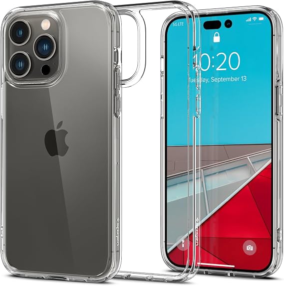 Spigen Founded with 18 years of technology iPhone 14 Pro Case, Clear, with Strap Hole, Yellowing Prevention, Shock Resistant, Transparent TPU Bumper Case, Double Layer Structure, US Military MIL
