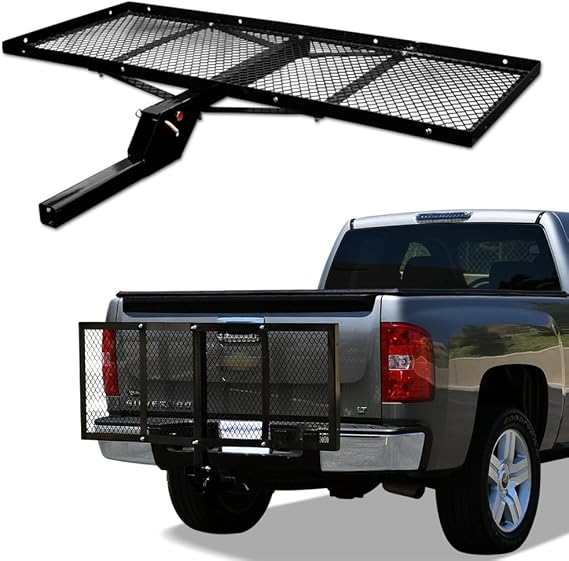 7422455613605 Universal Compatible with Class 3 III / 2" Receiver Tube 59" Black Mesh Steel Rear Bumper Trailer Tow Hitch Mount Foldable Cargo Carrier Tray