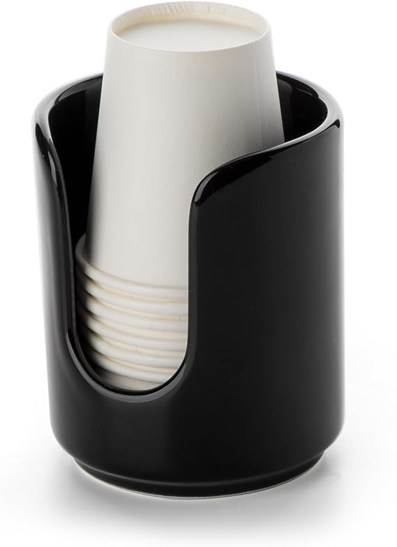 3 oz Original Ceramic Bathroom Cup Dispenser, (1 Pack, Black) | With 5 PLA Paper Cups, Bathroom Essential Accessories for Mouthwash Holder on Bathroom Vanity Countertops