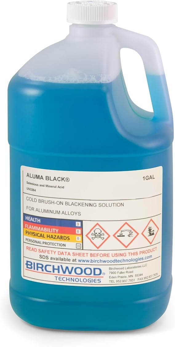 Birchwood Aluma Black - Cold Brush on Blackening Solution for Aluminum alloys Traditional Patina Blue and Black Oxide Touch-up (1 Gallon)