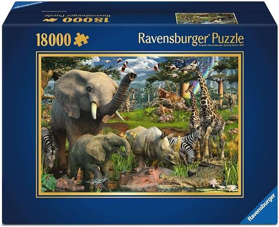 Ravensburger - at The Waterhole - Spectacular 18000 Piece Jigsaw Puzzle - Stunning African Plains Oasis with Elephants, Lions, and Flora - Premium Quality - Puzzles for Adults