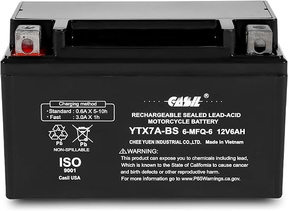 YTX7A-BS Sealed Lead Acid AGM Motorcycle Battery compatible with Gas Gy6 Scooter Moped 50CC 125CC (YTX7A)