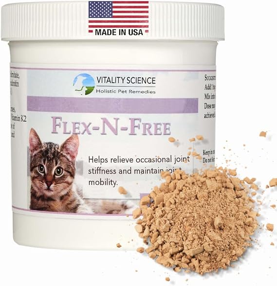 Vitality Science Flex N Free for Cats | Promotes Healthy Bones & Joints | Relieves Joint Stiffness & Maintains Mobility | Reduces Inflammation | Builds Healthy Bone Tissue | 100% Natural (120g)