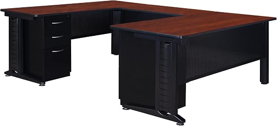 Regency Fusion 66 x 72 in. U Shaped Desk with Double Pedestal Drawer Unit- Cherry