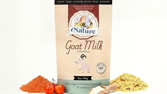 Designed by Nature- Whole Goat Milk Formula 12oz/340g, 12+ Months Made in USA, Easy to Digest with Cod Liver Oil DHA, Hydrolyzed Collagen & Real Whole-Food Ingredients, Non-GMO, Soy & Gluten Free