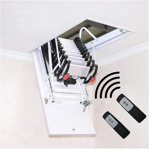 Electric attic Stairs with handrails Remote Control Ceiling Folding Telescopic Step-Ladder Hatch Customization (Hole Size:31.49 * 51.18inch-Height:8.20ft)